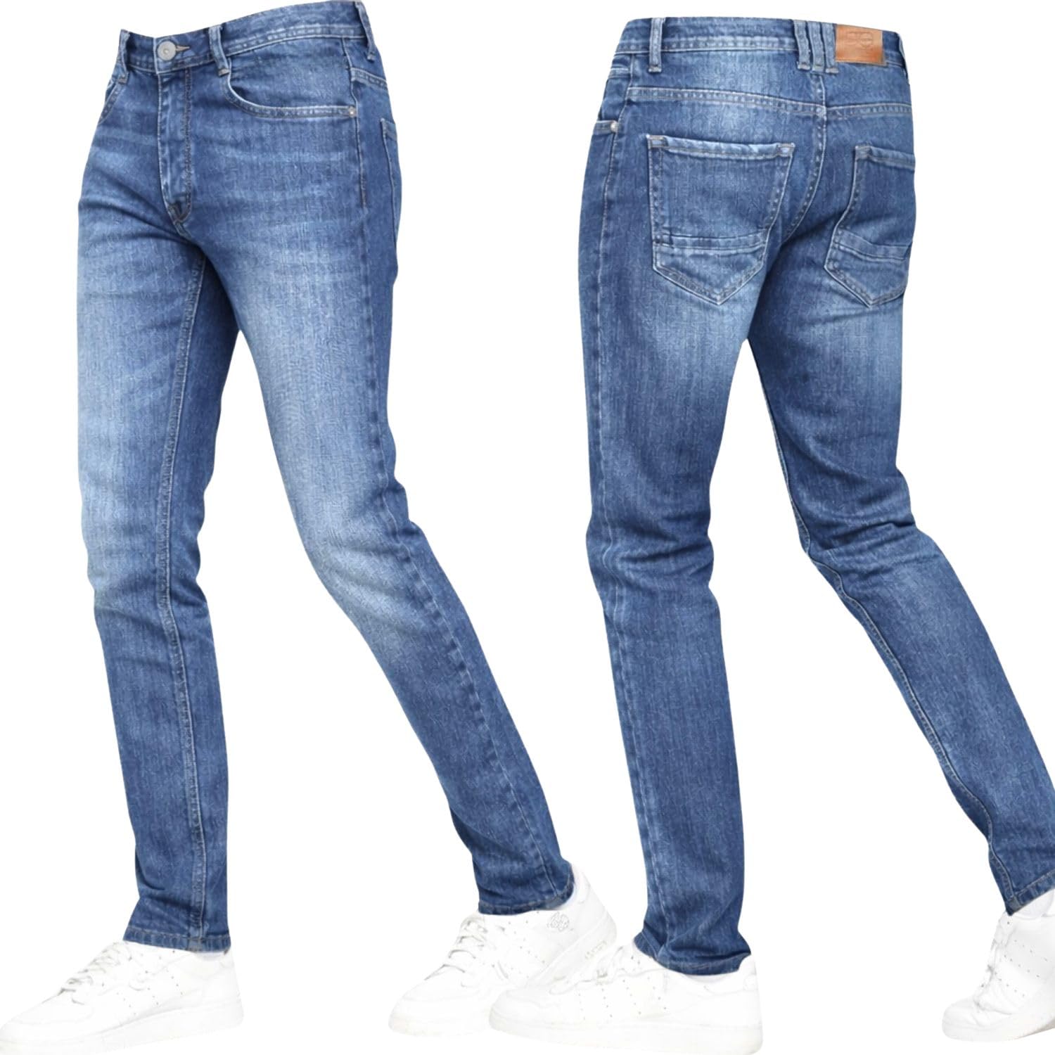 Crosshatch Stretch Slim Fit Jeans Mens Denim Designer Trousers Pants Stone Wash 36W X 34L