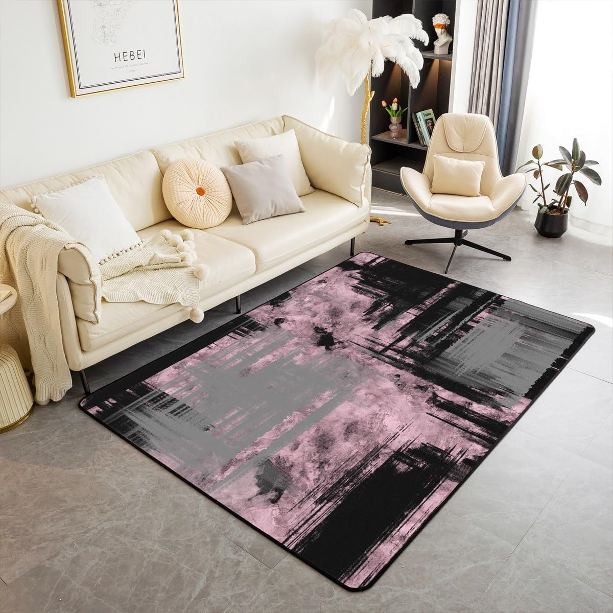 jejeloiu Kids Pink Grey Black Area Rug 5x7 Abstract Decor Carpetr for Boys Girls Teens Bedroom Decor Geometric Living Room Rugs for Bedroom Soft Microfiber Women Men Modern