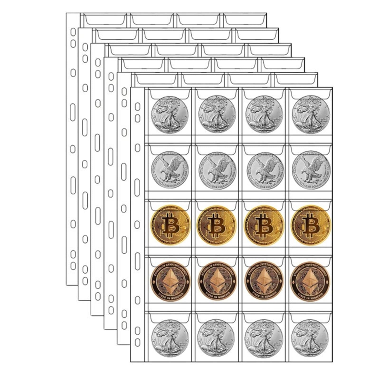 Album Monedas 6/9/12/20/30/42 Pocket Coin Pages 10PCS 20PCS Plastic Holders Stamp Collector Supplies for Currency Collection(20pcs-20 Grids)