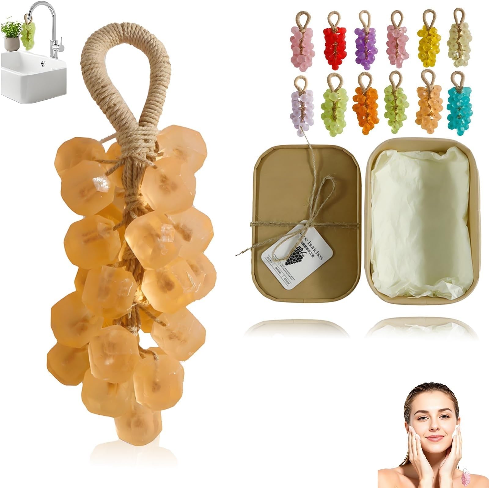 Handmade Crystal Grape Soap On A Rope, Grape Shaped Soap, Facial Cleansing Bathing Hand Washing Indoor Decorations Indoor Decorations(Osmanthus)