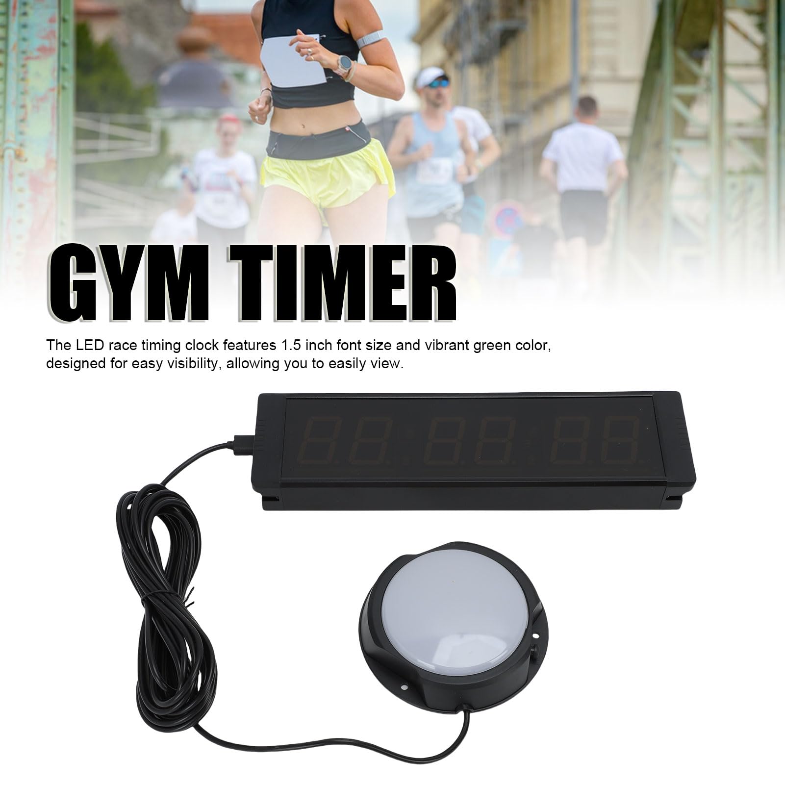 Fafeicy Minuterie de Gymnastique, Horloge de Chronométrage de Course à LED, Affichage Vert de 1,5 Pouces, Compte à Rebours avec Télécommande, Bouton Filaire, Support Télescopique pour