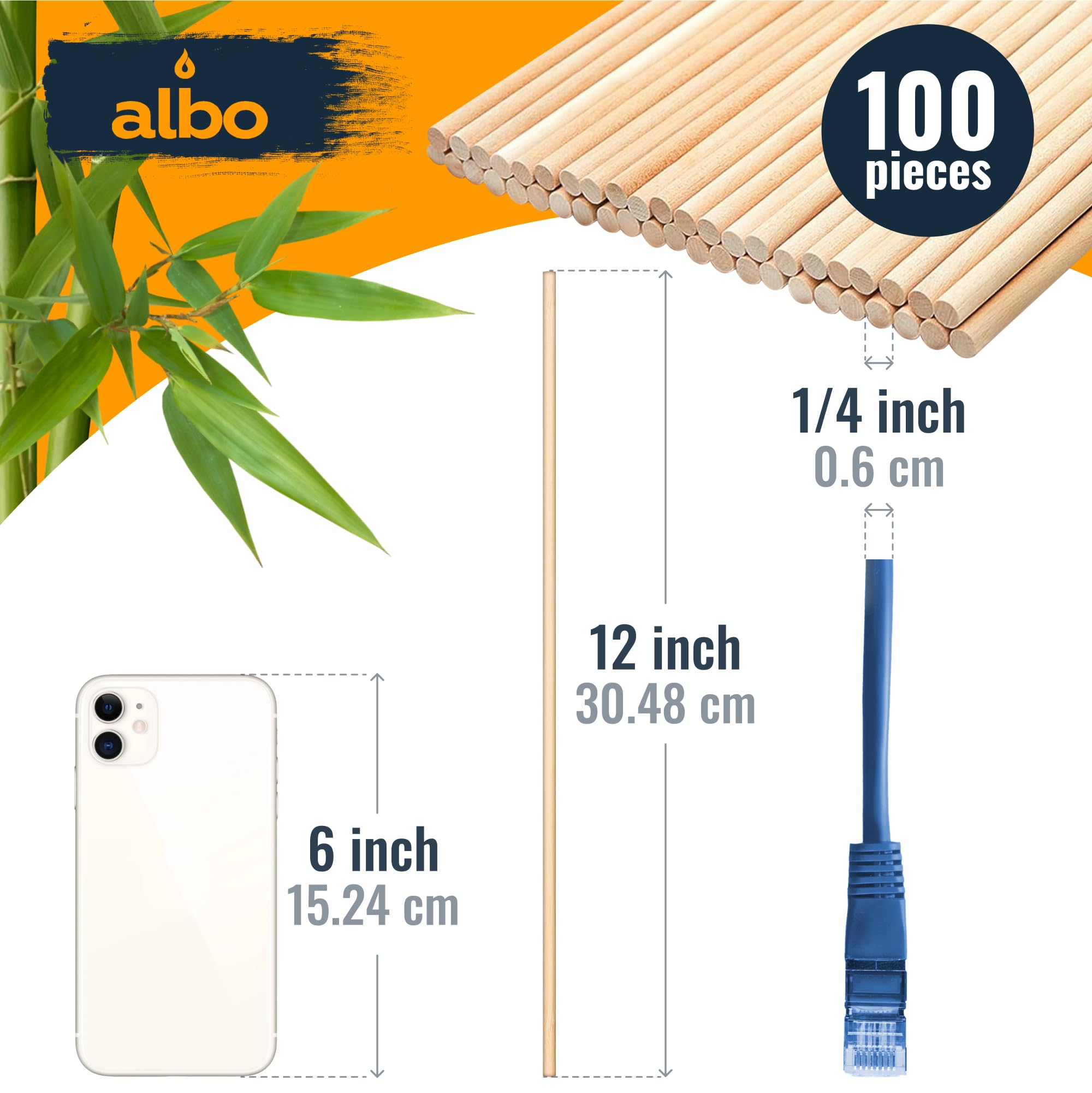 ALBO 1" X 36" Wooden Dowel Rods Set - 2 Pack Birch Natural Long Hardwood Craft