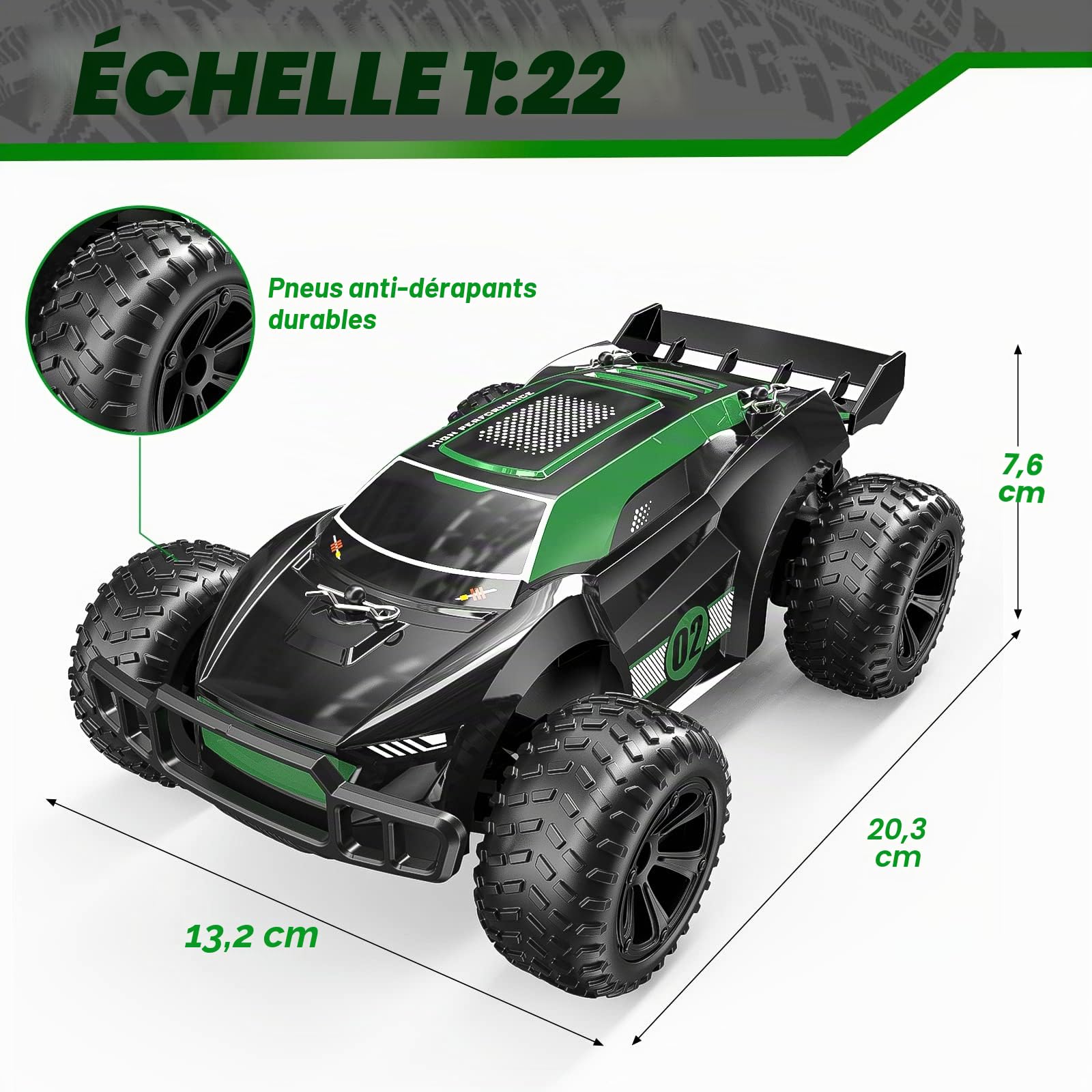 Kizeefun Voiture Telecommandé Tout Terrain, Jouets Voiture de Course RC Camion Crawler avec 2 Piles RC Haute Vitesse, Cadeaux d'anniversaire de Cadeau Enfant Anniversaire Filles et Garçons
