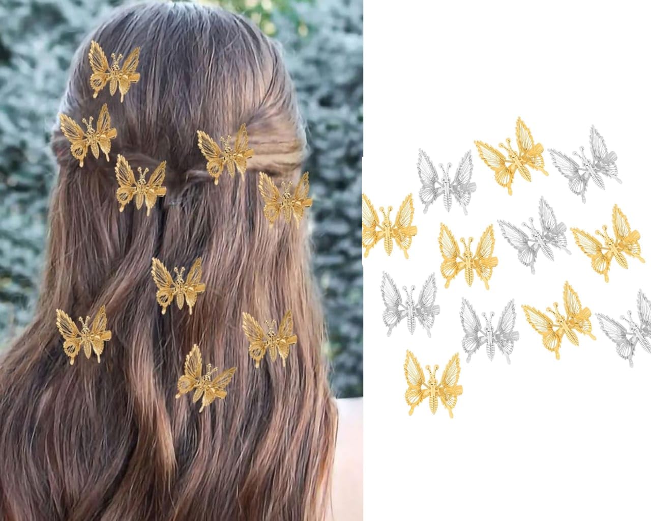 MISS LIRENN® 12 PCS 3D Moving Butterfly Hair Clips Metal Gold and Silver Moving Wings Butterfly Hair Accessories 90s Hair Clips Barrette for Women and Girls -06 PCS Gold, 06 PCS Silver
