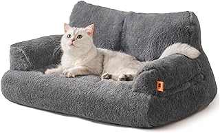 MEWOOFUN Katzenbett, Flauschig und weich Katzensofa Katzencouchbett für mittlere und kleine Hunde/Katzen, süßes Katzenbett mit Rutschfester Unterseite (Dunkelgrau, L 66 x B 48 x H 33 cm) product image