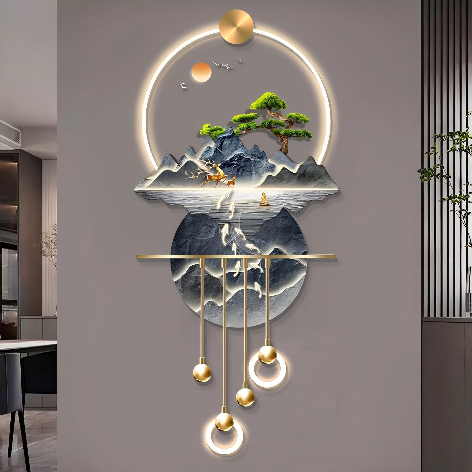 LMYSXAOZ 3D Wall Art Decoration - LED Sculptures for Home, Entrance, Corridor, Study, Feng Shui Inspired Design