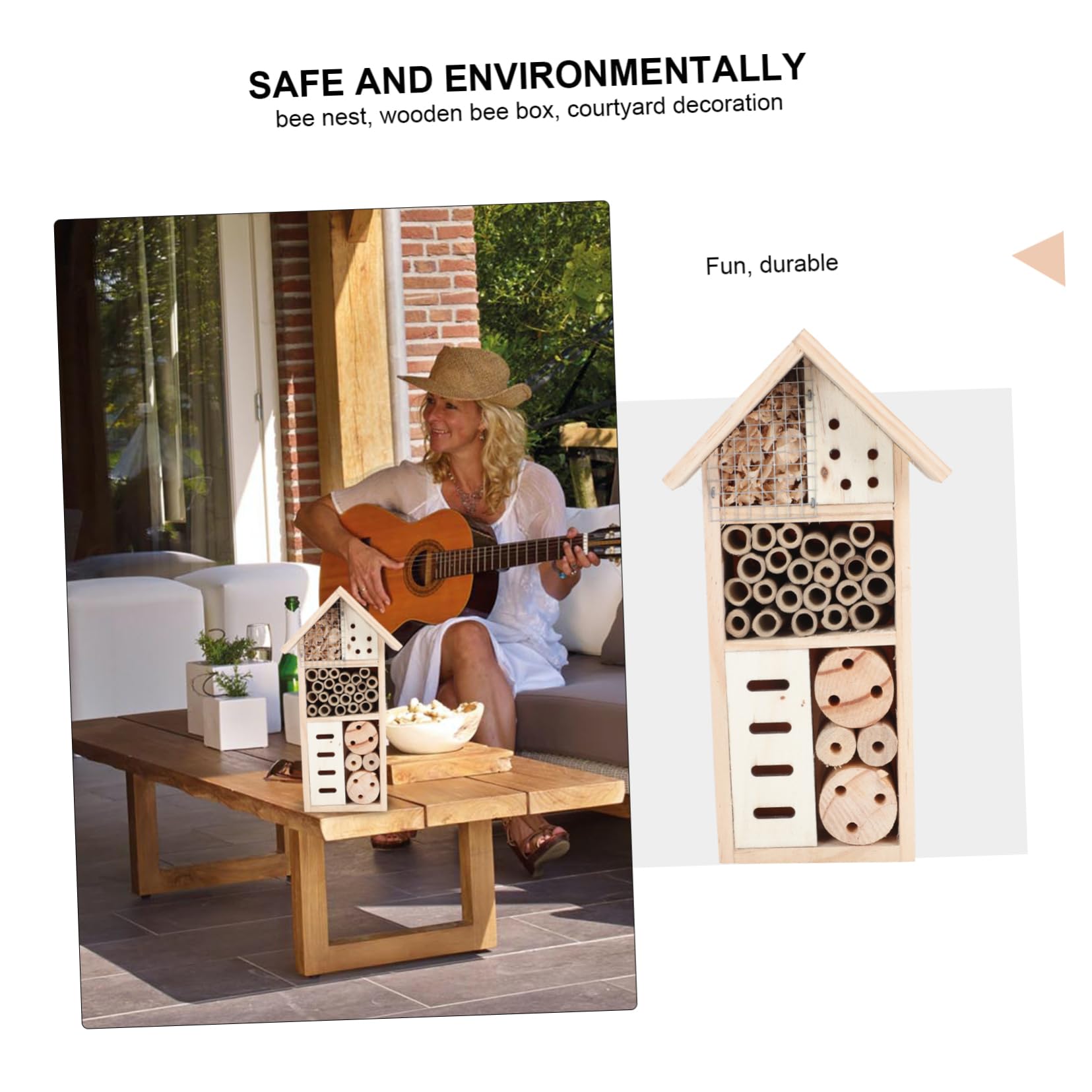 TOYANDONA 1pezzi Casetta per Insetti in Legno Rifugio per Allevamento delle Api Habitat per Piccoli Insetti Arnia Sospesa Casa Insetti Stile Capanna
