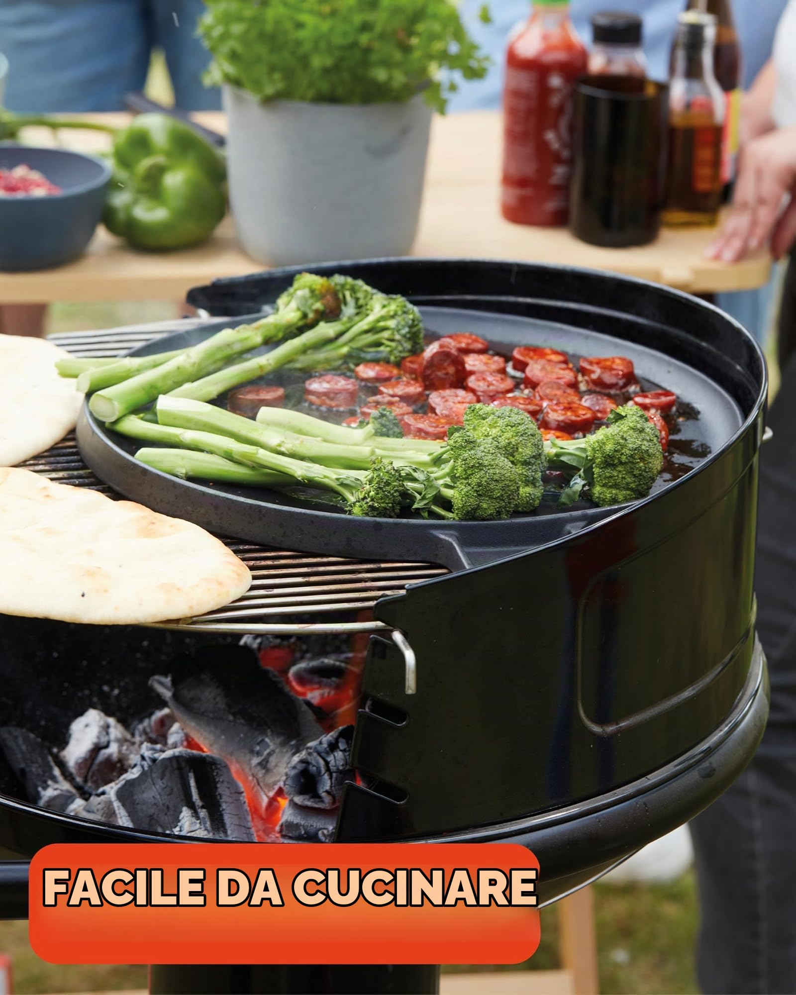 Barbecook Loewy 45 Barbecue a carbone con protezione antivento, barbecue rotondo con QuickStart e QuickStop, regolabile in 3 posizioni, nero, griglia di Ø 43 cm