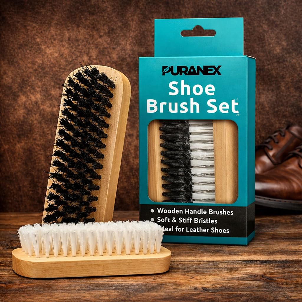 Goeielewe 2-Pack Shining Brushes, Wood Handle With Pig Bristle Shoe Brushes, Polishing Cleaning Buffing Brush Cleaner For Shoes, Boots, C