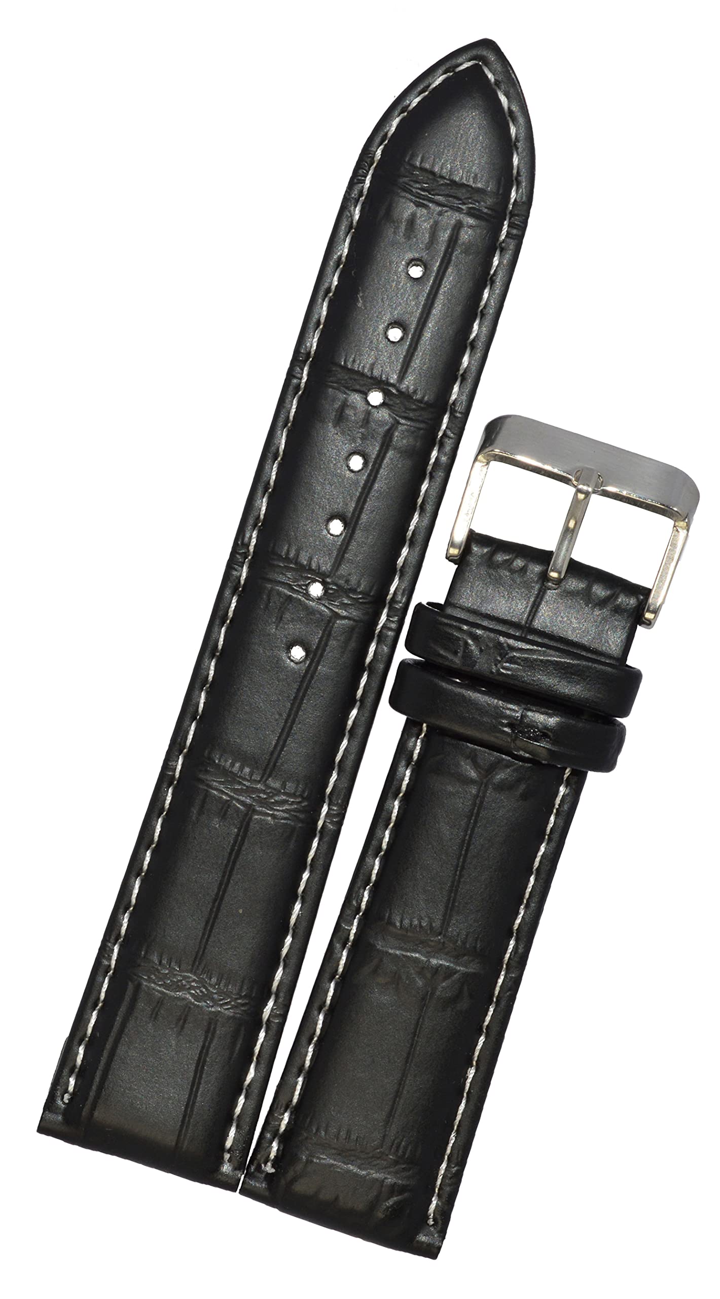 SURU® 22mm Padded White Stitch Ogive Tip Leather Watch Strap/Watch Band for Men Women (Colour - Black/Width Size -22mm) T16 (B093LP5HYJ) Amazon Price History, Amazon Price Tracker