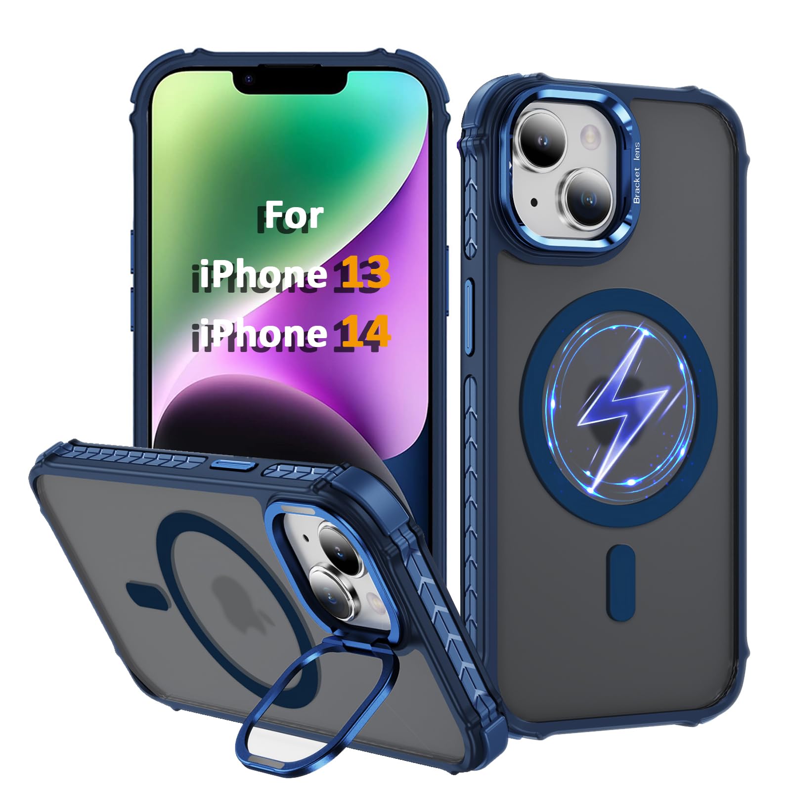 KETGII i Phone 13 Case, for iPhone 14 Case, Compatible with MagSafe Wireless Charging, Heavy Duty, Shockproof, Adjustable Kickstand, Slim Matte