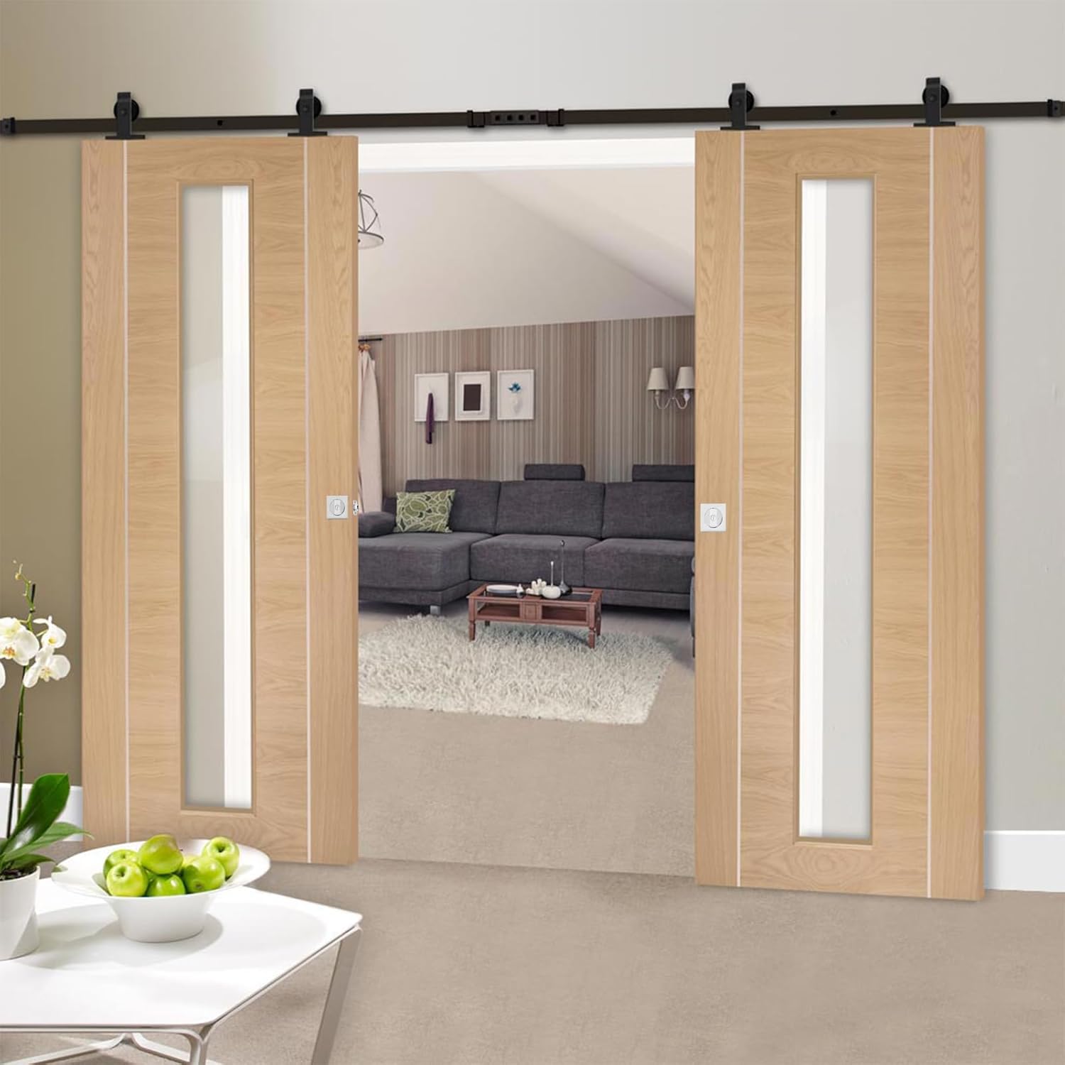 Pocket Door Lock,Privacy Door Hardware Suitable for Bathroom Bedroom etc Recessed 2 Sided, 2 3/8" Backset, Invisible Hardware for 1 3/8” to 2 3/16” Thickness Door (Sliver-Privacy 2 Pack)