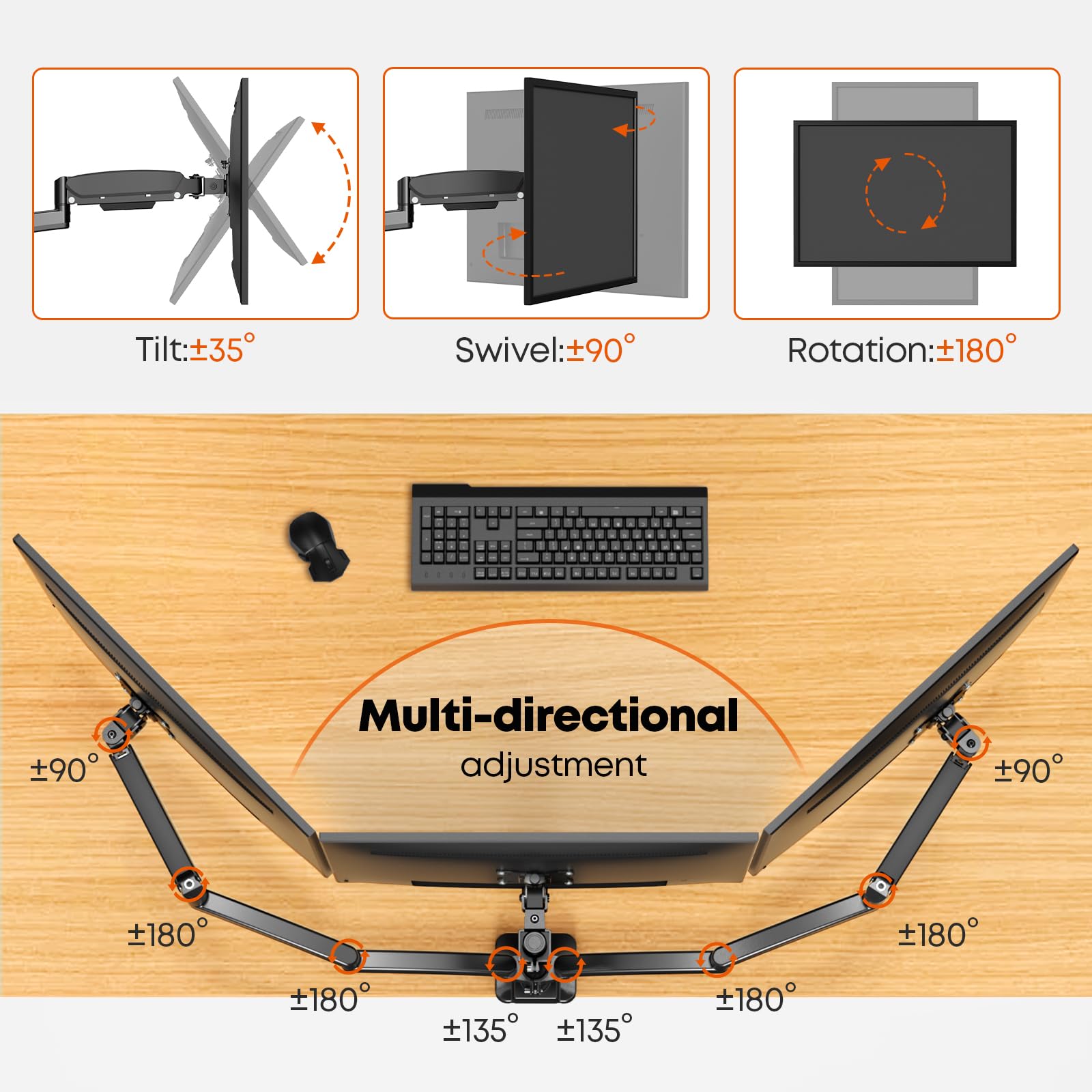 PUTORSEN Support pour 3 écrans 17-32 Pouces, Charge 10 kg par Bras, VESA 75/100 mm