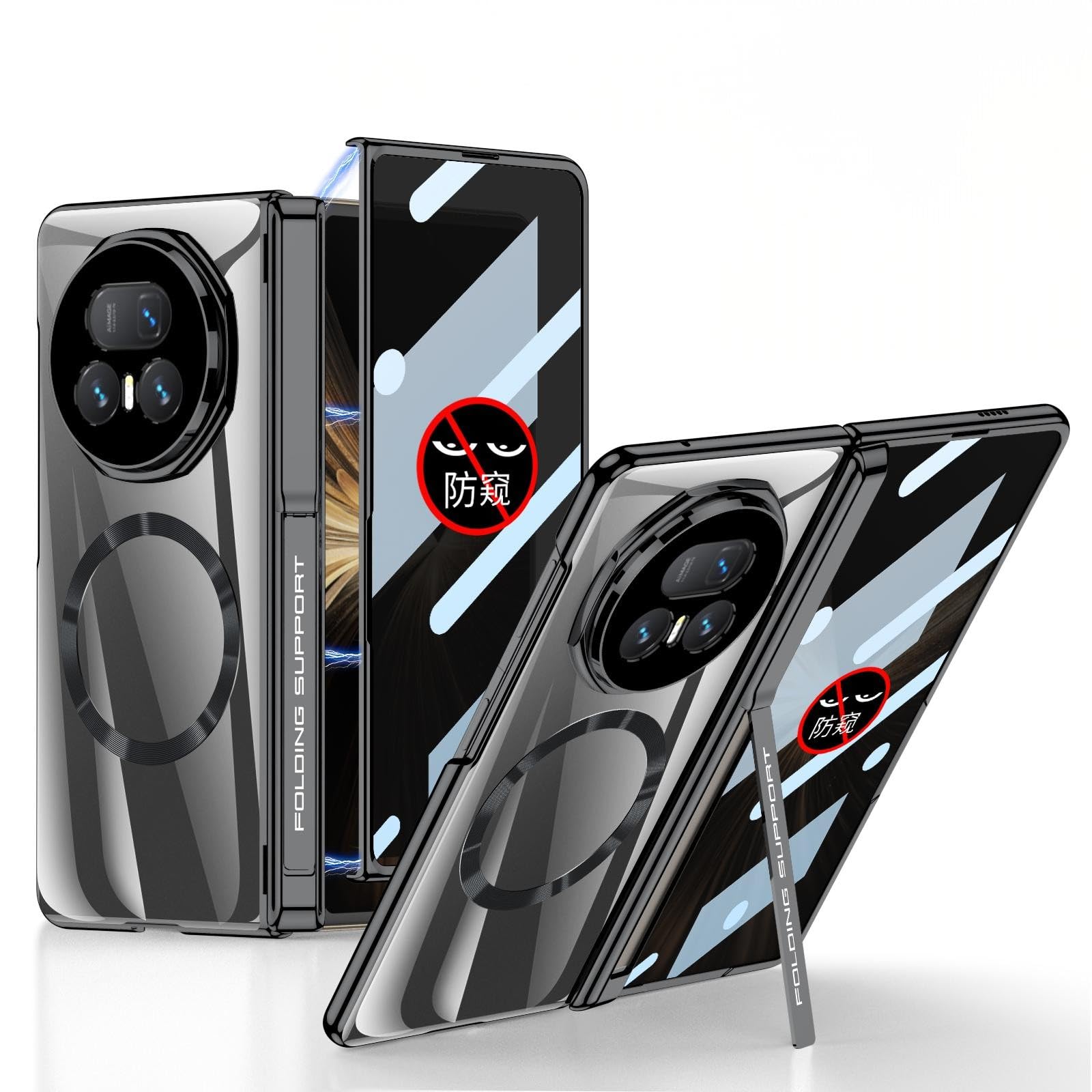 Funda para Magic V5 Clear Case + Privacy Glass Film + Stand Hinge + Wireless Charge,Bumper Cover para Honor Magic V5(6)