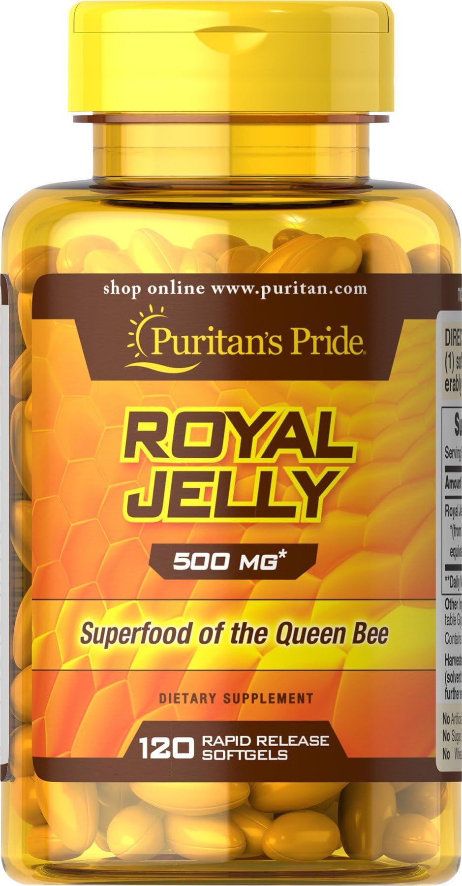 Puritan's Pride Royal Jelly 500 mg Softgels, 120 Count