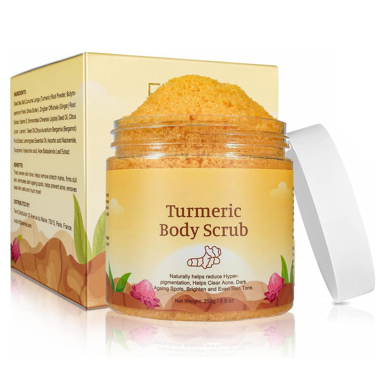 DymeistBody Scrub Salt Body Scrub, Turmeric Scrub, Natural Exfoliation for Face and Body, Effectively Remove Dead Skin, Nourish the Skin, Against Cellulite Shower Exfoliating Women Men, 250 ml(01)