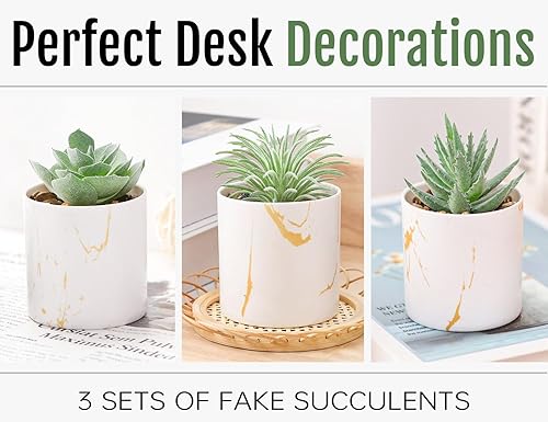 Miniatura 8 de Der Rose Paquete de 6 plantas suculentas y 3 paquetes de plantas falsas para decoración de escritorio de oficina en casa para mujeres