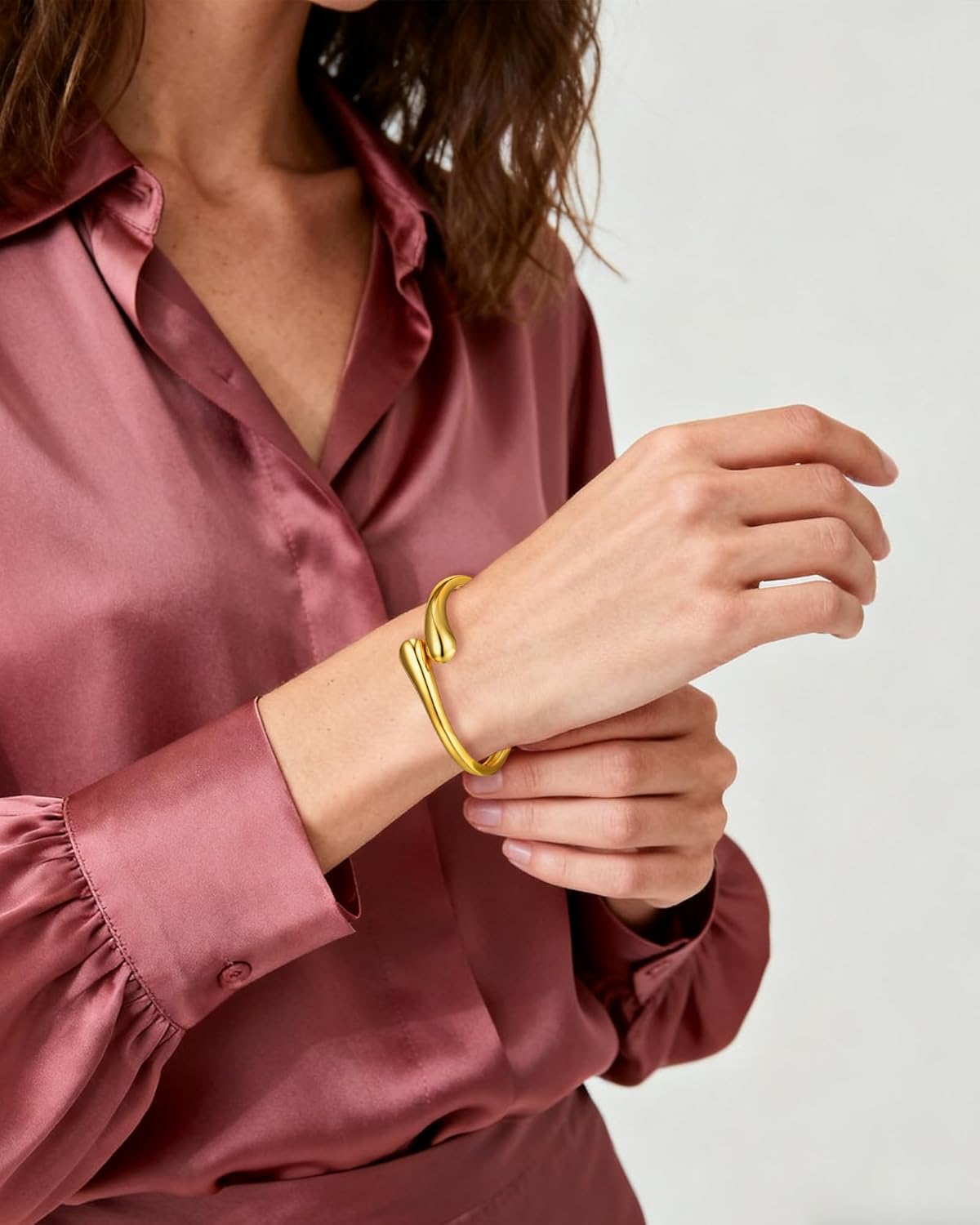 14K Gold Plated Thick Cuff Bracelet for Women, Chunky Open Bangle with Hug Design, Golden Jewelry for Stacking or Layering, Fashion Jewelry Gift for Daughter Granddaughter Mom Sister Mothers Day Valentine Gift - Image 6