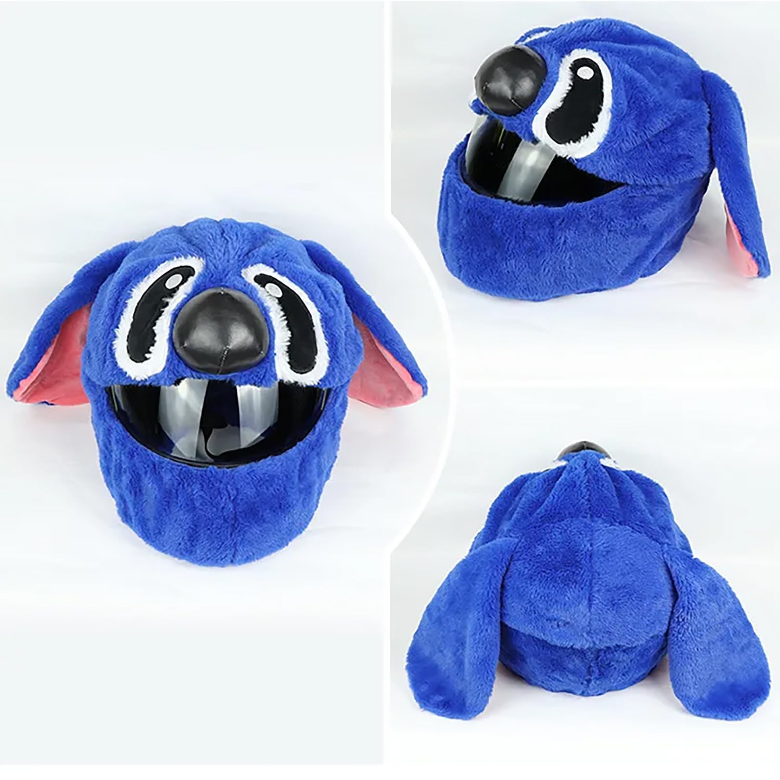 Housse de casque de moto pour homme et femme, housse en peluche, motif dessin animé, intéressant, bleu (casque non inclus)