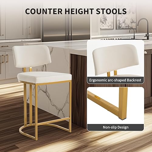 Miniatura 3 de Modern Barrel - Juego de 2 taburetes de bar, taburetes de altura de mostrador, taburete de terciopelo de 26 pulgadas con respaldo cómodo, silla