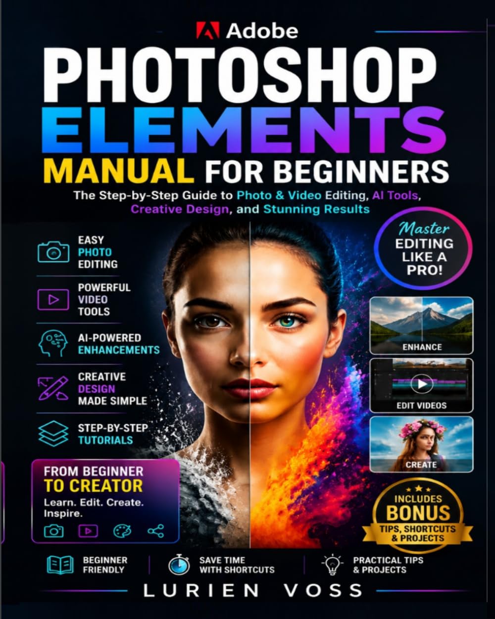 Adobe photoshop elements manual for beginners: Step-by-Step Guide to Latest Tools, updated shortcuts, and Creative Photo & Video Design for Logos, Branding, and Stunning Visual Projects