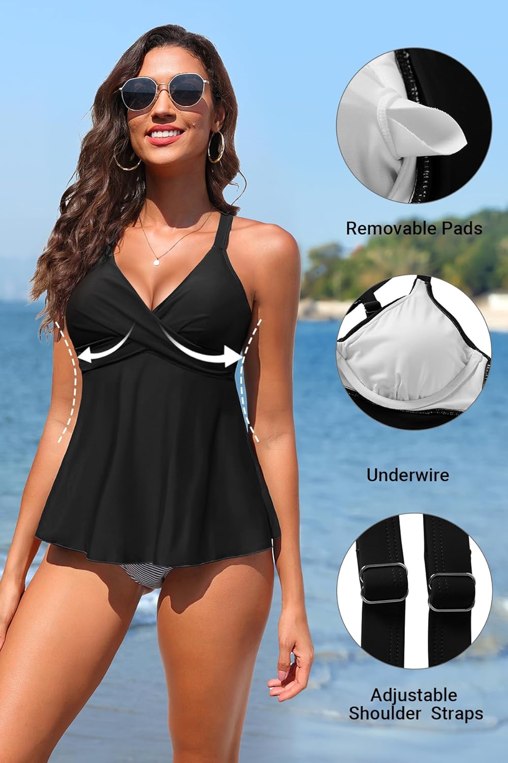Women Underwire Tankini Top - Flowy Swimsuit Top Only Cross Back Twist Bathing Suit No Bottom 2025 - Image 4