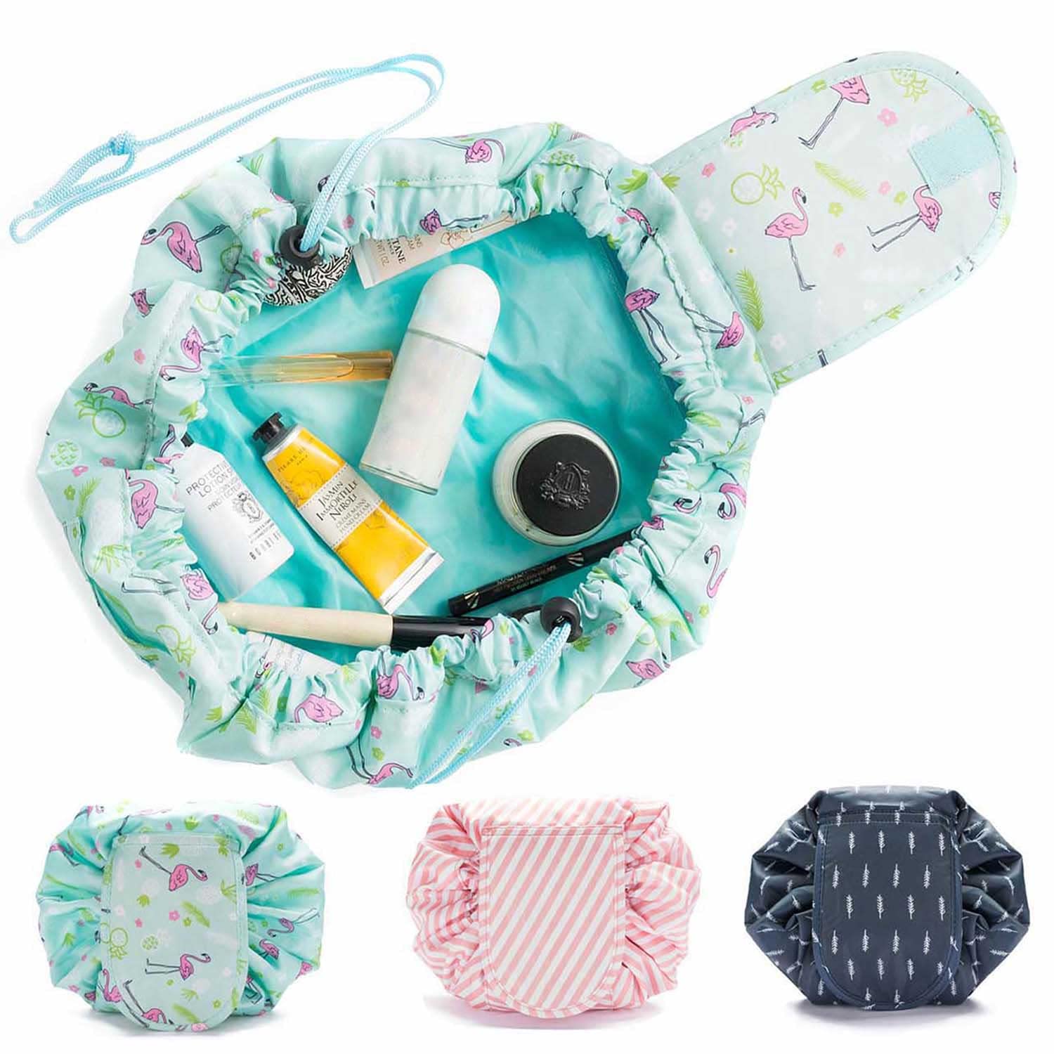 Kosmetiktasche, Kosmetikbeutel Quick Make-Up Beutel Schmink-Tasche Kulturtasche mit Kordelzug Türkies Flamingos
