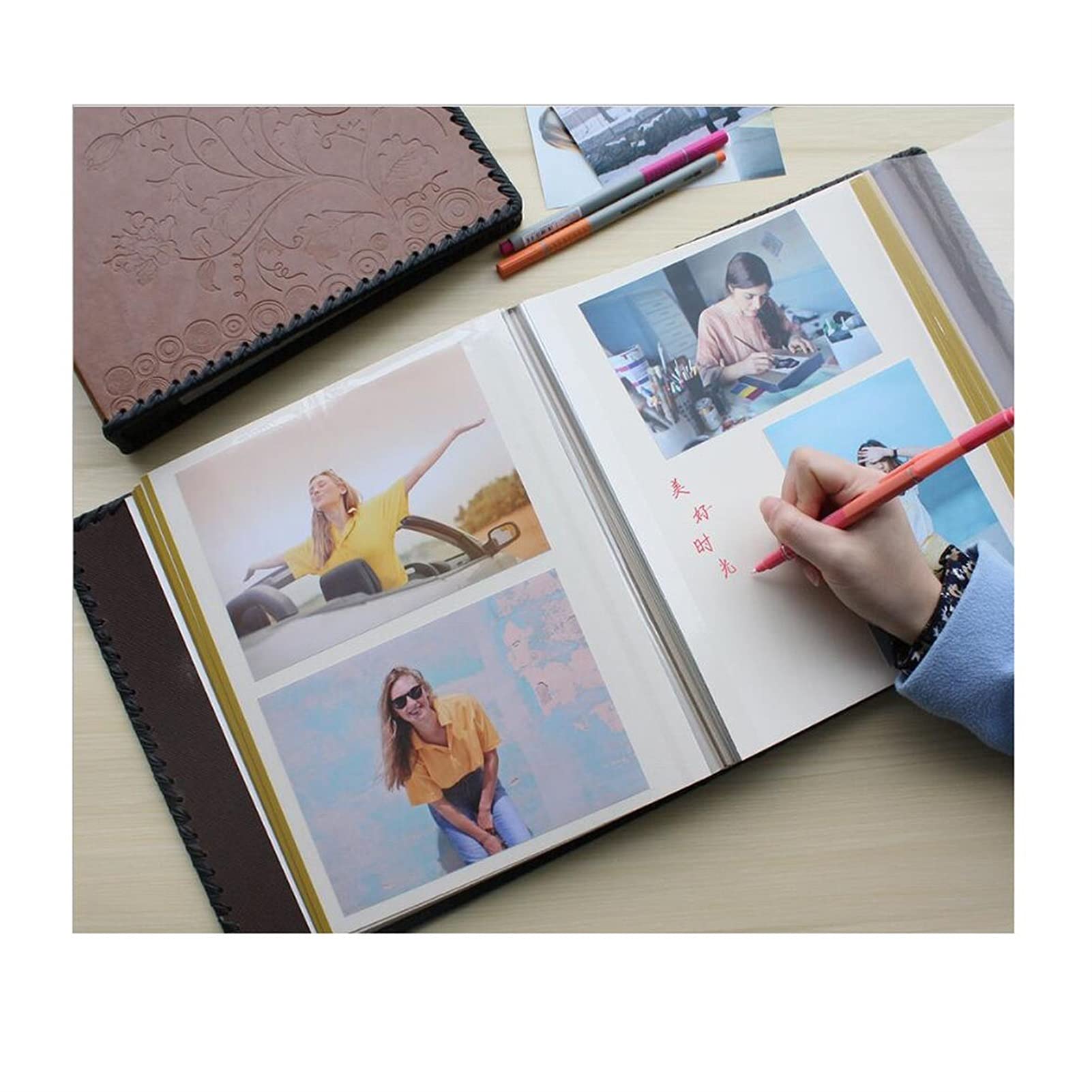 Album Photo de la Page Autocollant, Albums de Bricolage, Couverture en Cuir 40 Pages collantes, Livre Photo magnétique Contient 3x5, 4x6, 5x7, 6x8