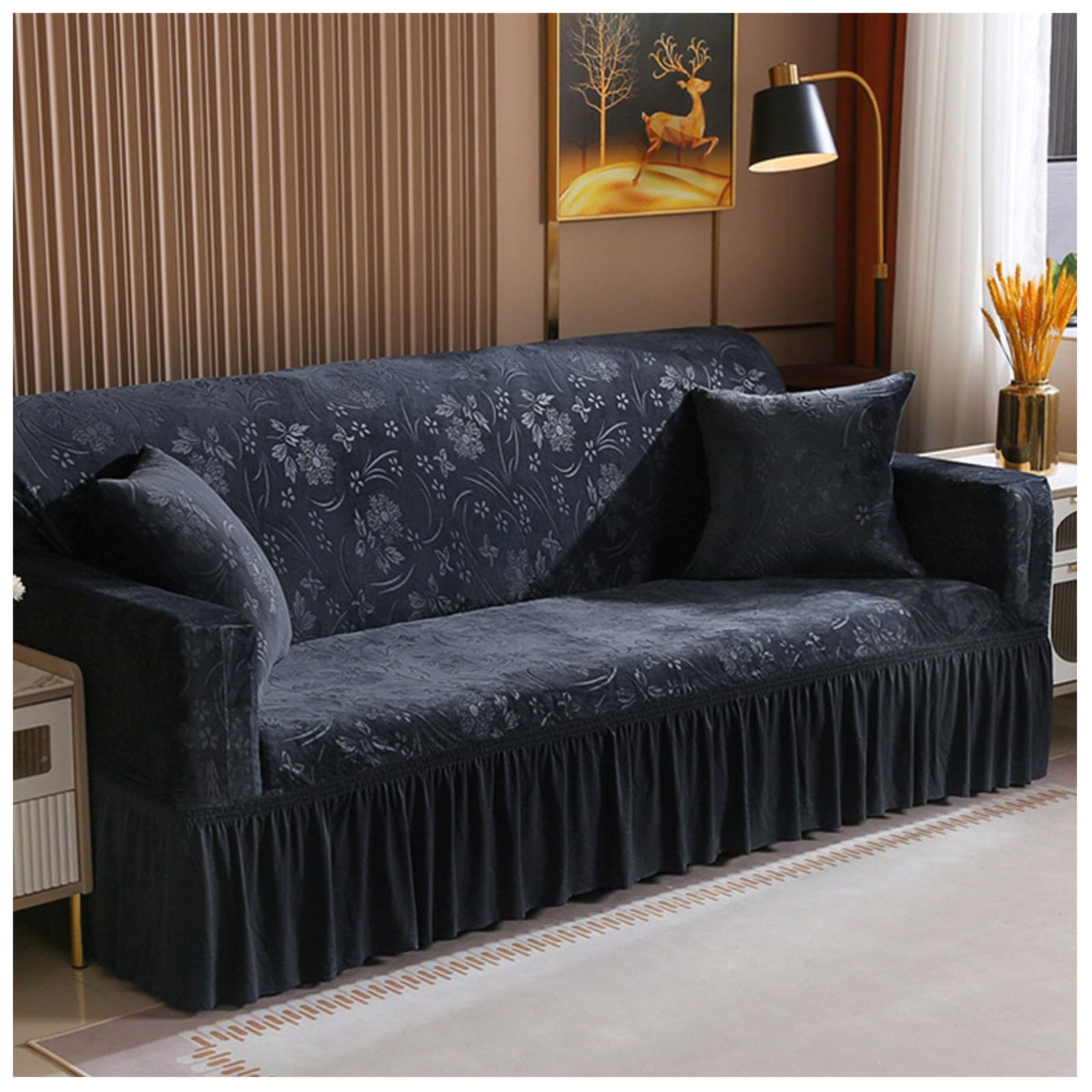 Housse de canapé 1 place en velours extensible gris fumée taille S