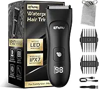 ENSSU - Aparador Elétrico para Homens, com Lâmina de Cerâmica, À Prova d'Água, Recarregável (Lítio), Preto, para Barba, Peito, Virilha e Púbicos