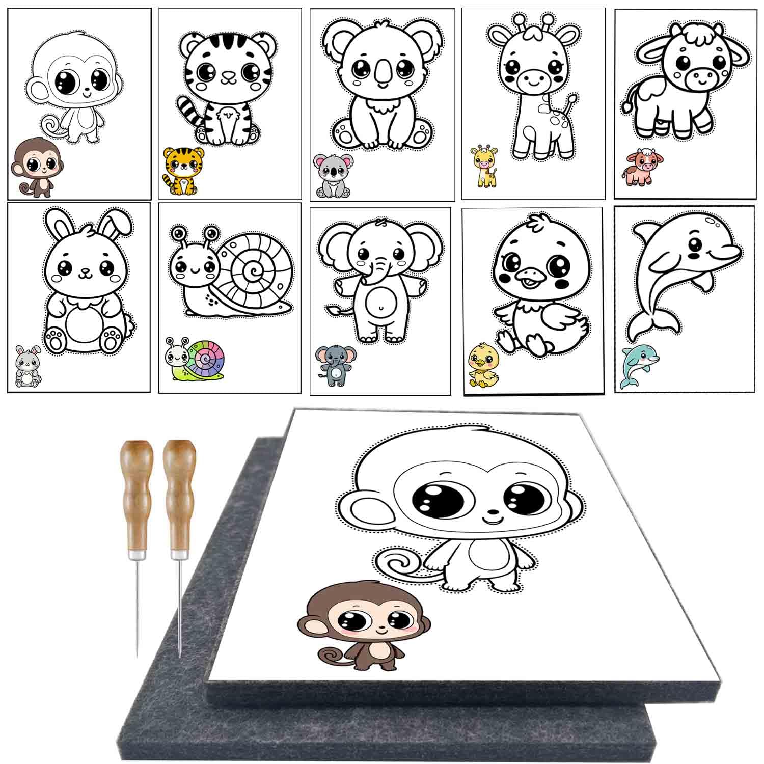 AuFiiy Prickeln Prickelset für Kinder – 10 Tier-Motive, 2x 9