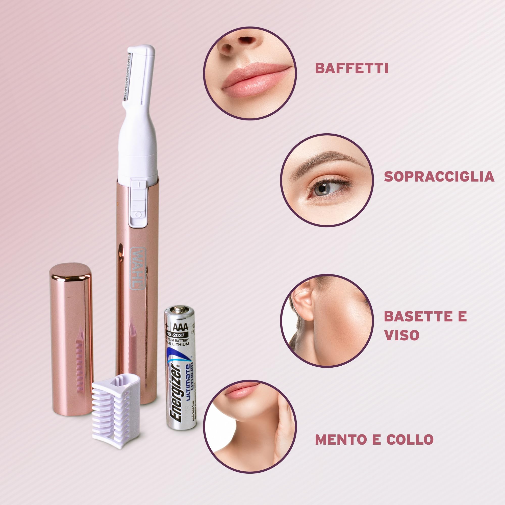 WAHL Ladies Precision Eyebrow Shaper, rifinitore per sopracciglia da donna, testina lavabile, rifinitore a batteria per donne, depilazione indolore, rifinitura di zone complesse