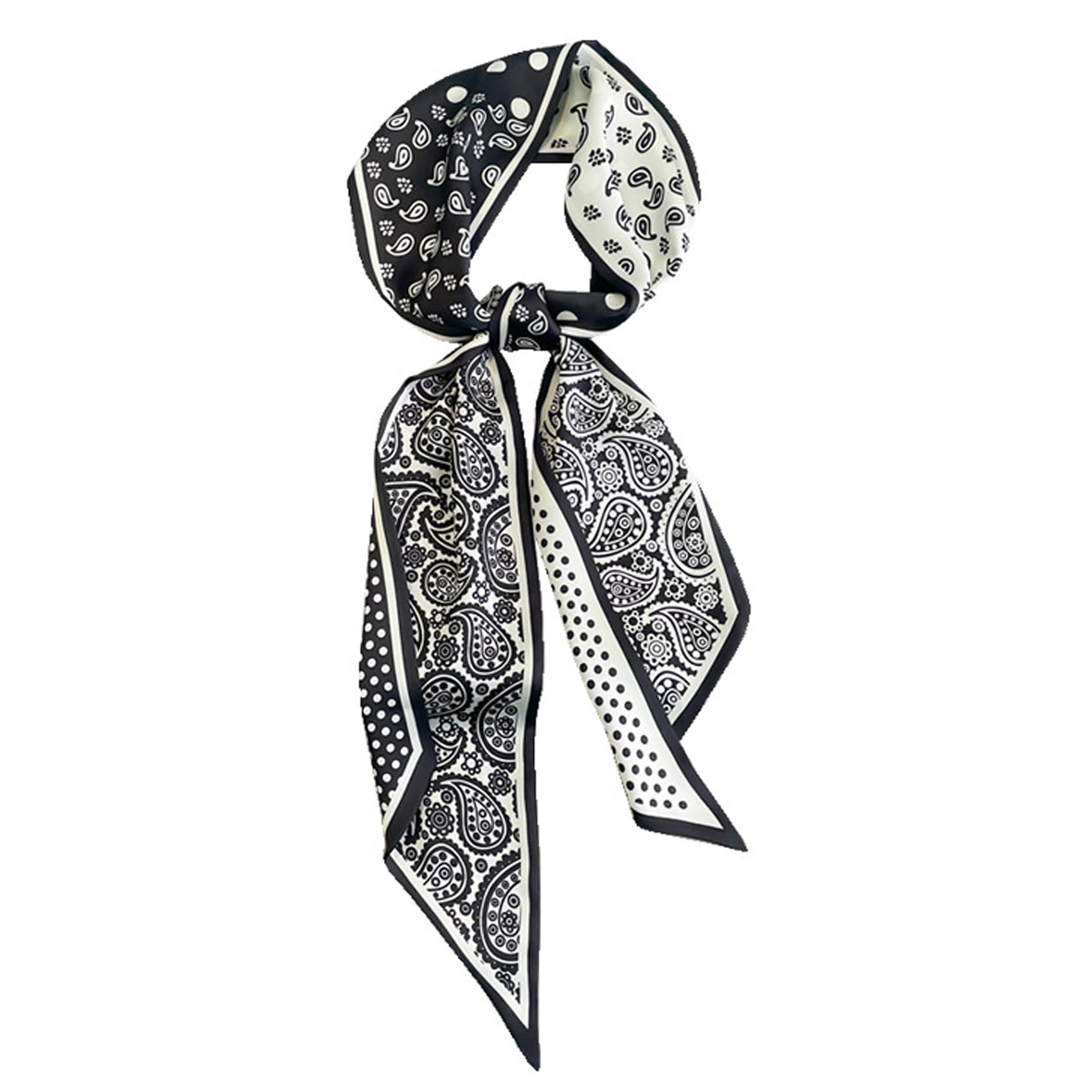 iJiGui Scarfs for Women, 14X145cm Retro lightweight Bandana, Head Neck Scarf Neckerchief, Women's Headscarf Accessories(Black Patchwork)