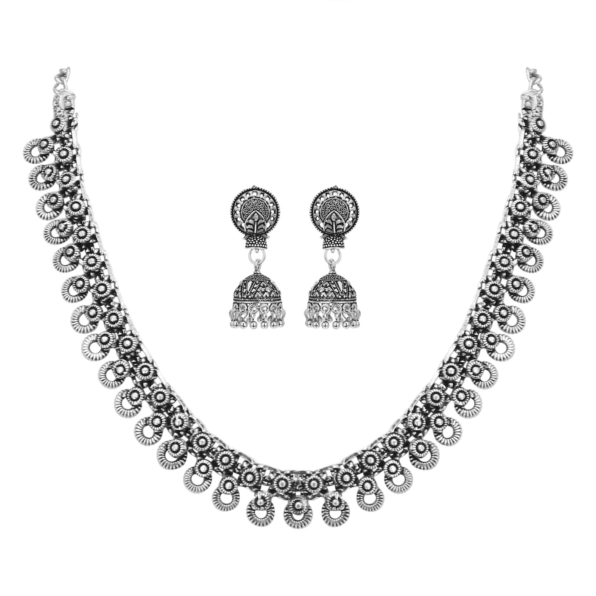 Oxidized German Silver Necklace with Earring for Women and Girls-image-48