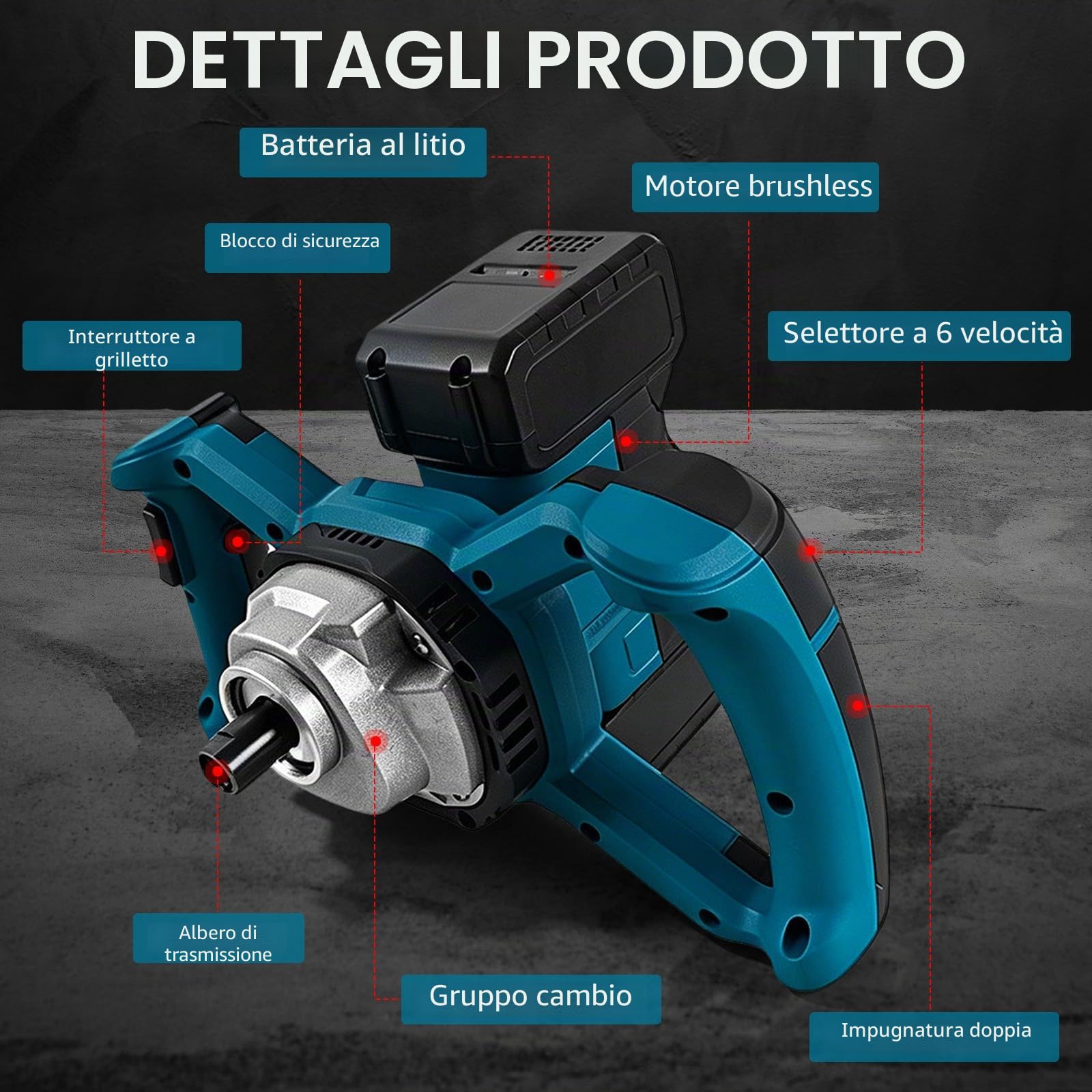 Trivella a Batteria, Trivella di Terra Professionale con 1200W Motore Senza Spazzole, Senza Testa, per Costruzione di Recinzioni, Giardino, Agitatore per Malta (Batteria e Caricabatterie Inclusi)