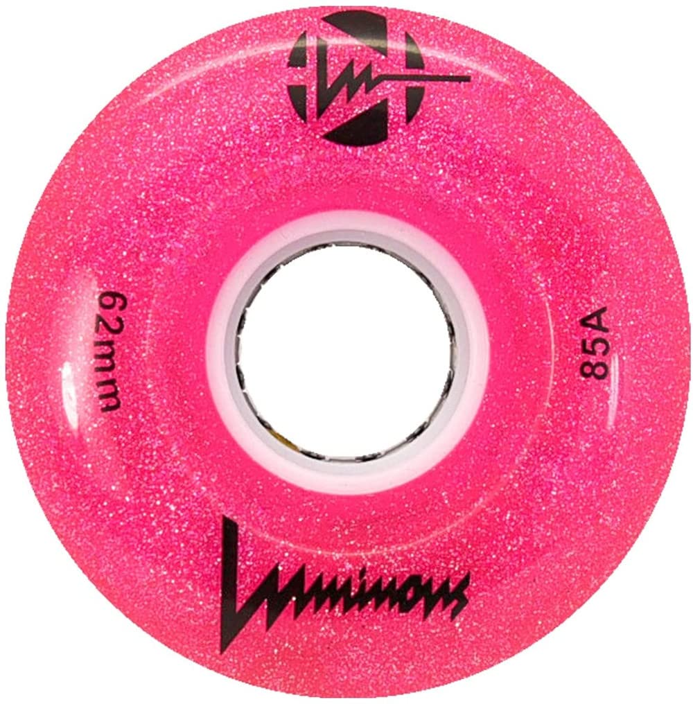 Luminous Wheels LED Quad Roller Skate Outdoor Wheels (4 Pack, Glitter Pink, 62mm x 30mm/85A)
