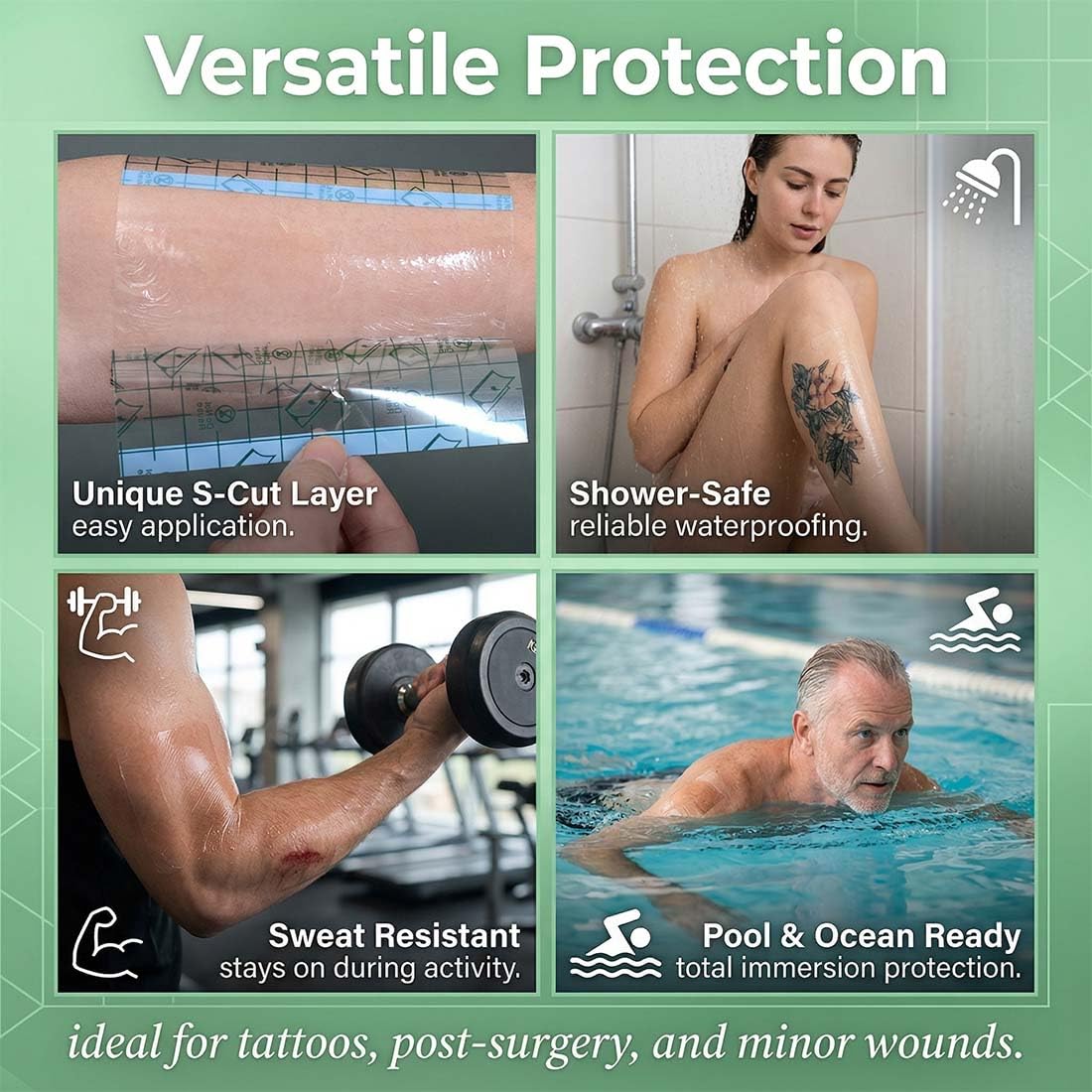 Película De Vendaje Transparente Impermeable, 60 Piezas, 8 X 10Cm/10 X 12 Cm/12Cm X 15Cm Cinta Adhesiva Anti-Alérgica Para Heridas, Tatuajes Para Deportes, Natación, Ducha.