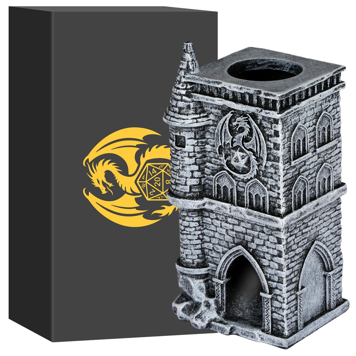 Tour de dés du château D&D, Plateaux à rouler en résine 3D, Accessoires de jeux de table fantastiques, Tour de dés Dragon portable, Parfait pour le RPG DND, Cadeaux pour les joueurs (Dés non inclus)
