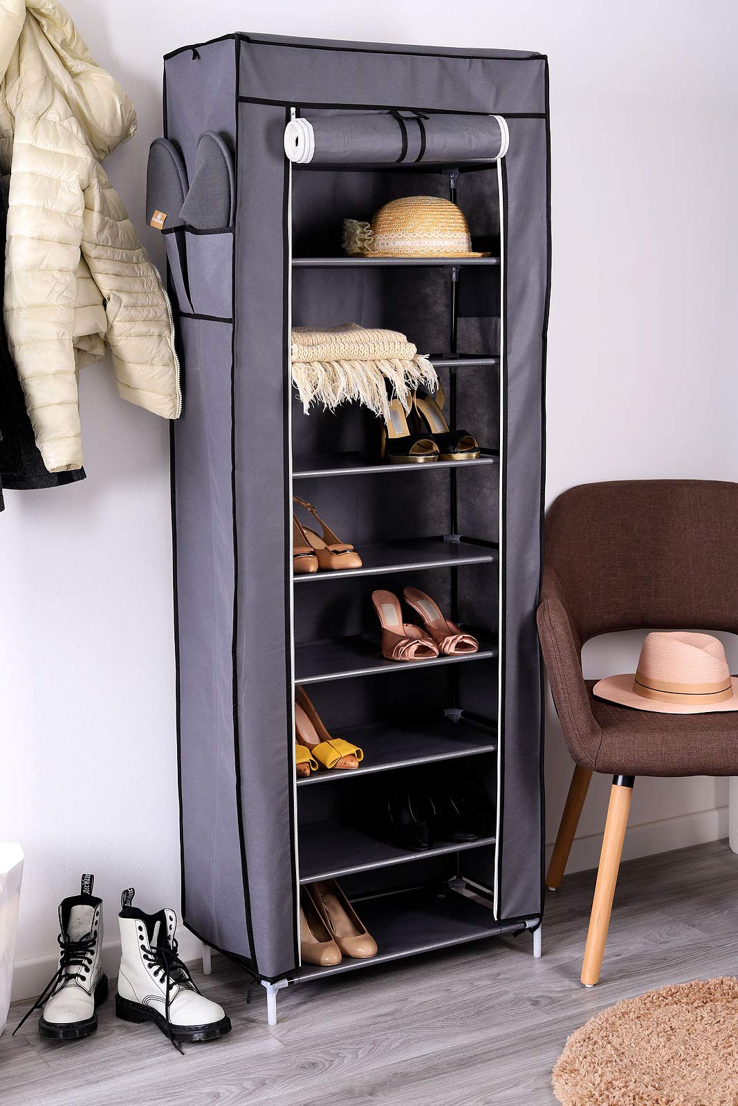Dibea Armadio pieghevole da campeggio in tessuto guardaroba 160x60x30 cm, Grigio