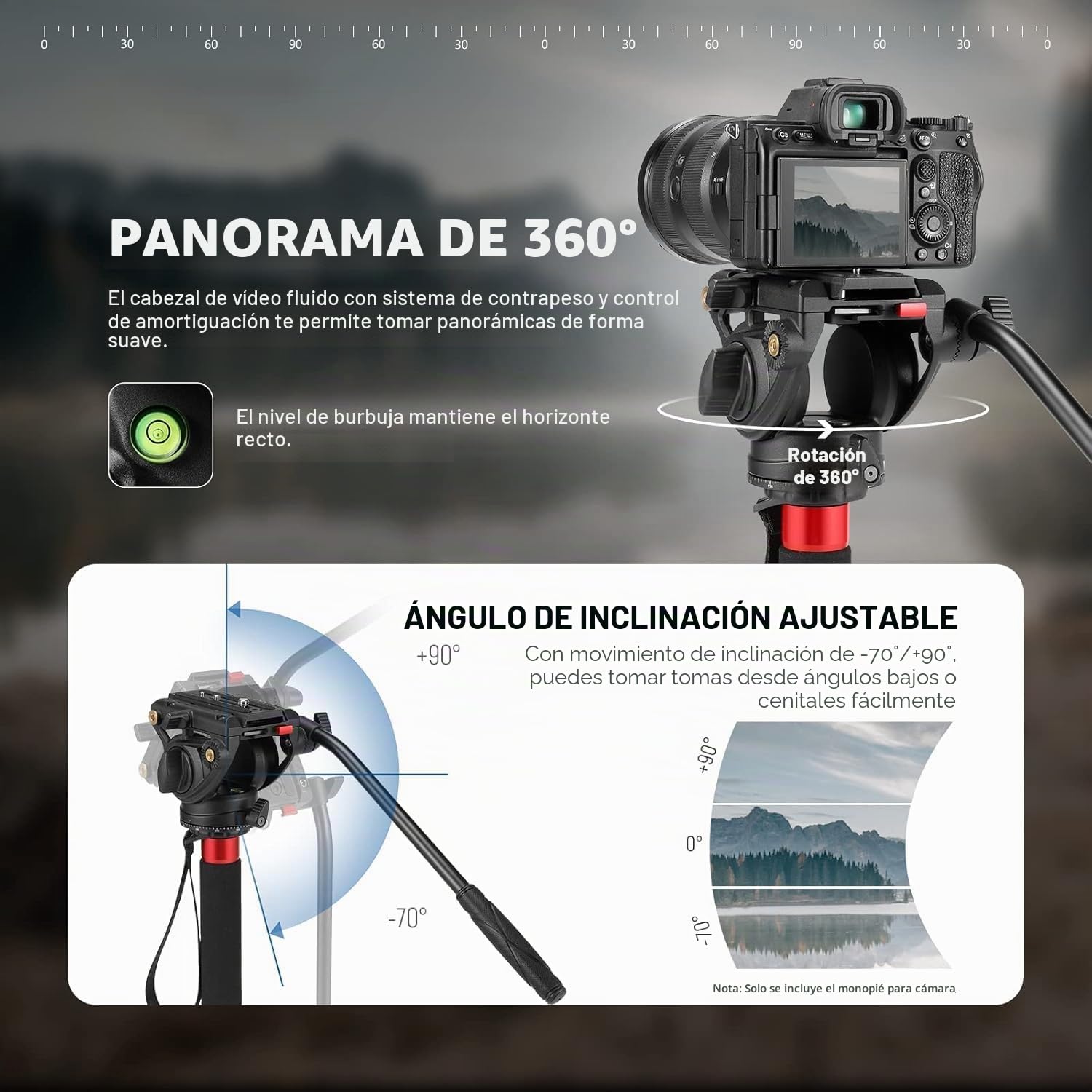 NEEWER Monopod para cámara de 71,6 pulgadas, monopié telescópico de fibra de carbono con placa de liberación rápida, para DJI RS Gimbals, base extraíble para cámara de vídeo, carga máxima de