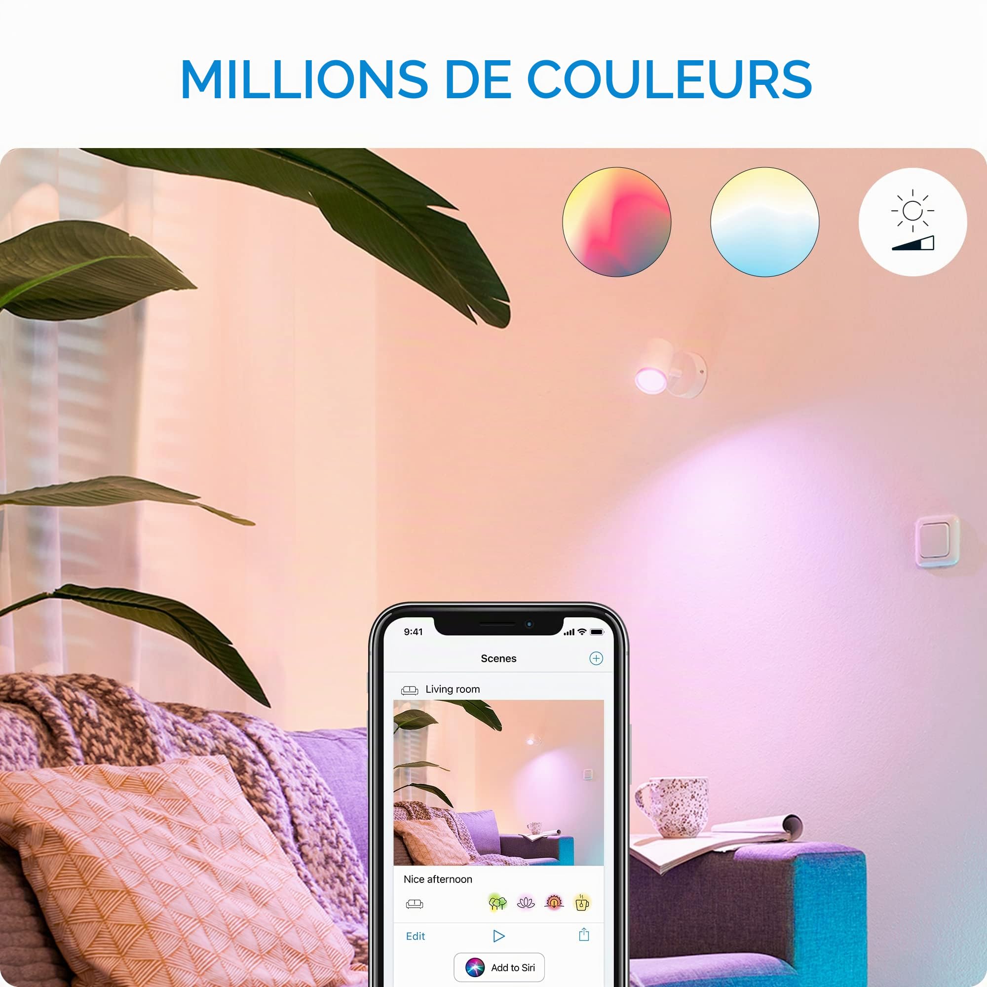 WiZ Spots Connecté Wi-Fi couleur IMAGEO 3x5W 2200-6500K, Blanc, fonctionne avec Alexa, Google Assistant et Apple HomeKit
