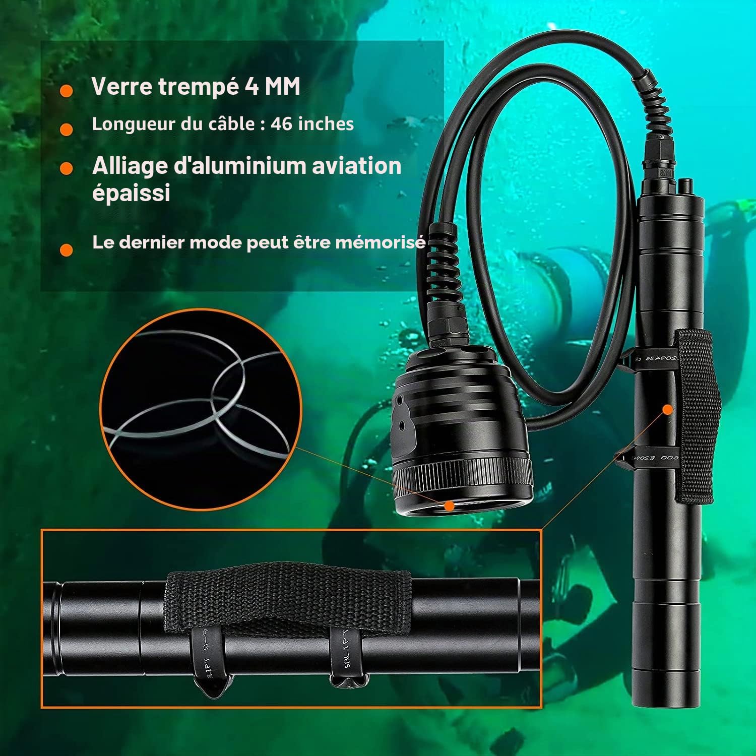 WD70 Lumière de plongée sous-Marine 3000 Lumens Lampe de plongée sous-Marine