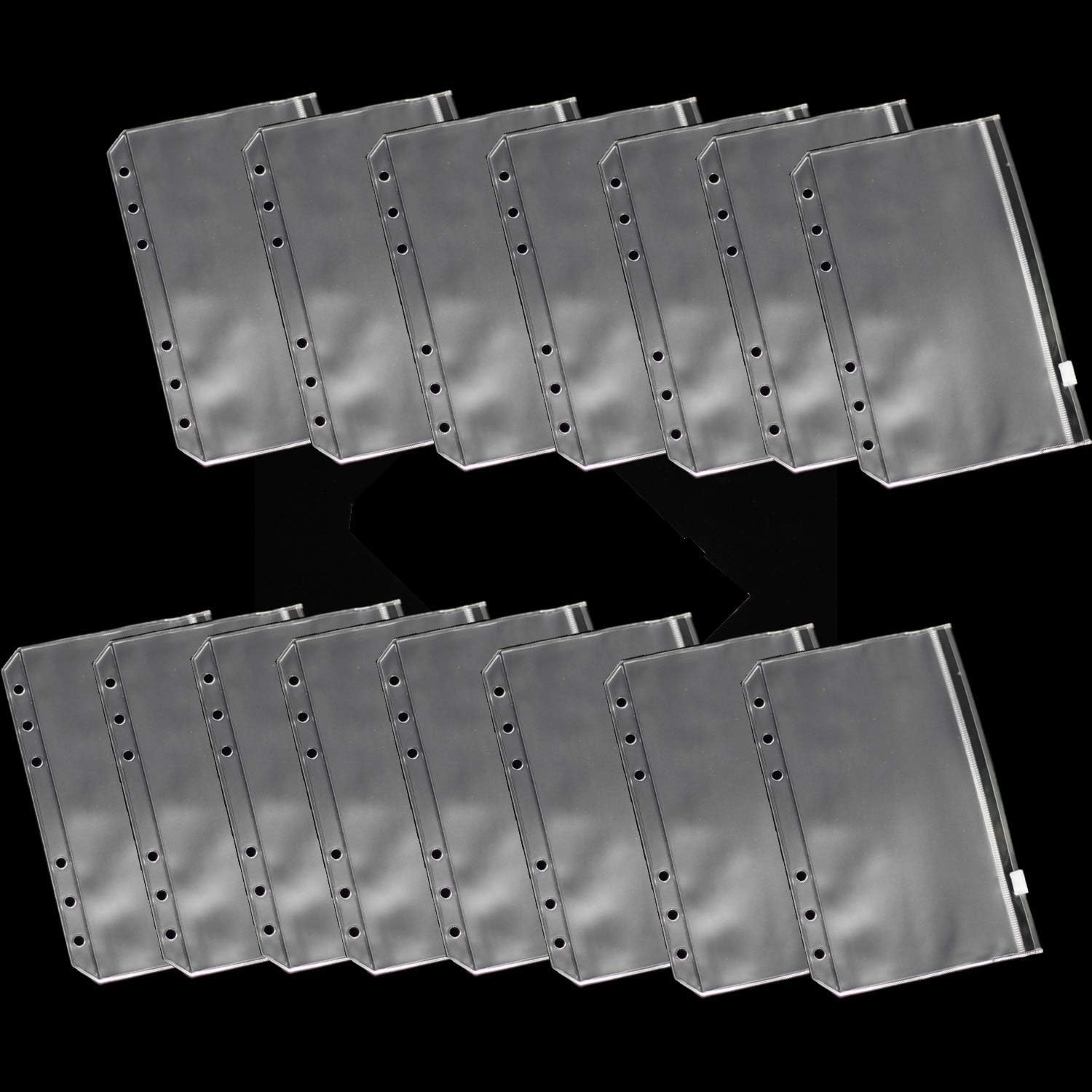 Chris.W 15pcs Translucent Cash Envelope System Zipper Bag Plastic A5 6 Holes Binder Loose Leaf Pockets Notebook Refills Filler Organizer (A5 Size)