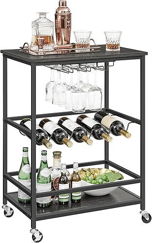 Miniatura 13 de VASAGLE Carrito de bar, carrito de servir con ruedas, estante de copas de vidrio y soportes para botellas de vino, 15.7 x 23.6 x 32.3 pulgadas,