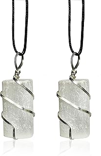 Arts Of India Beautiful Selenite Raw Crystal Pendant Necklace with Silver Plated Black Thread Real Gemstone Chakra Healing...