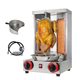 Máquina De Churrasco Shawarma, Doner Kebab, Gyro, Churrasqueira A Gás, Vertical Giratória Com 2 Queimadores, 110 V Para Frango Assado, Peru Tacos, Assados (Patente Design Registrada)