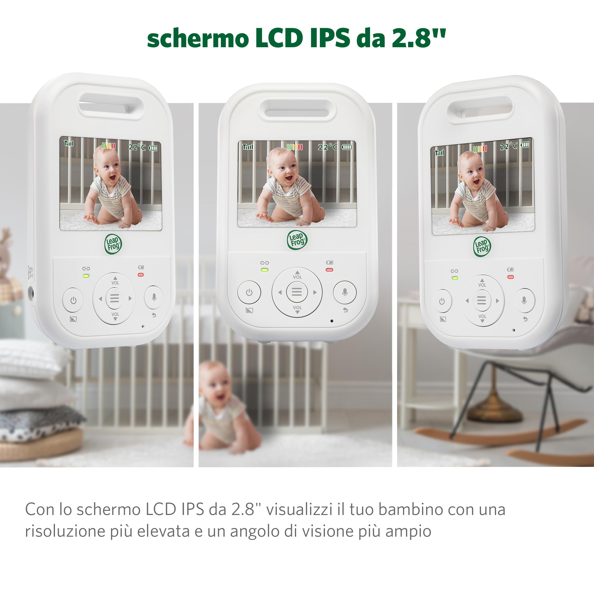 LeapFrog LF2423 Baby Monitor with Night Light Camera, 2600mAh Smart Baby Surveillance Camera with 2.8" IPS Screen, Night Vision, Temperature Monitoring, Two-Way Communication