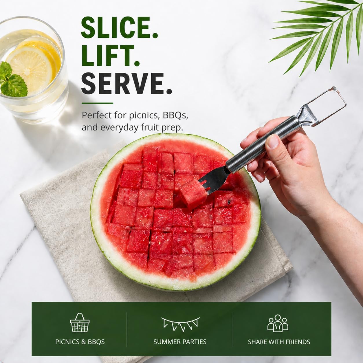 2 in 1 Stainless Steel Watermelon Slicer Fork, 1 Pack