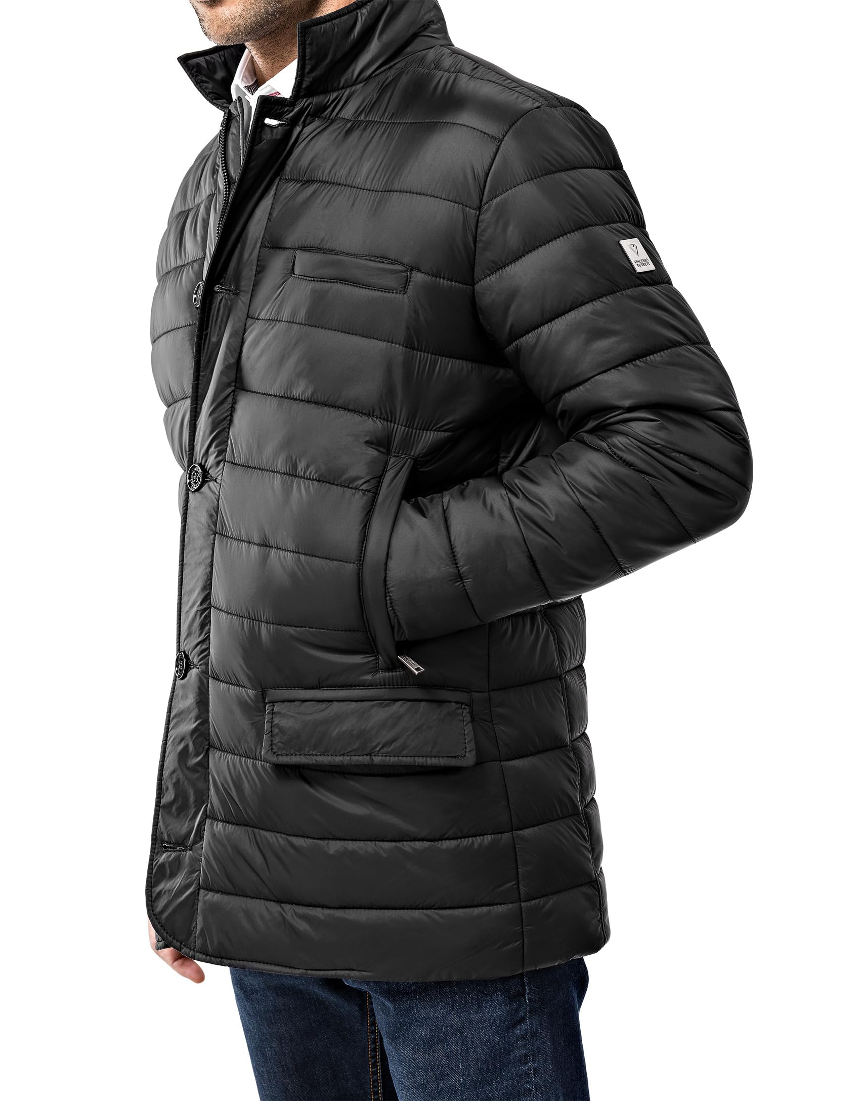 Vincenzo Boretti Chaqueta acolchada, ligera y suave, ajustado, moderna por pespuntes a cuadros y vivos, cuello levantado, cremallera de dos vías, grandes bolsillos prácticos