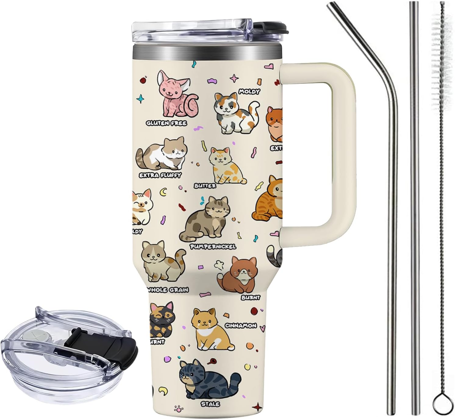 Cat Gifts for Cat Lovers, Types of Cat Loaf Tumbler with Handle 40oz, Funny Cat Themed Gifts for Women Men, Birthday Christmas Gift for Cat Mom/Dad Cup, Cute Kitten Kawaii Cats Coffee Mug - Image 3